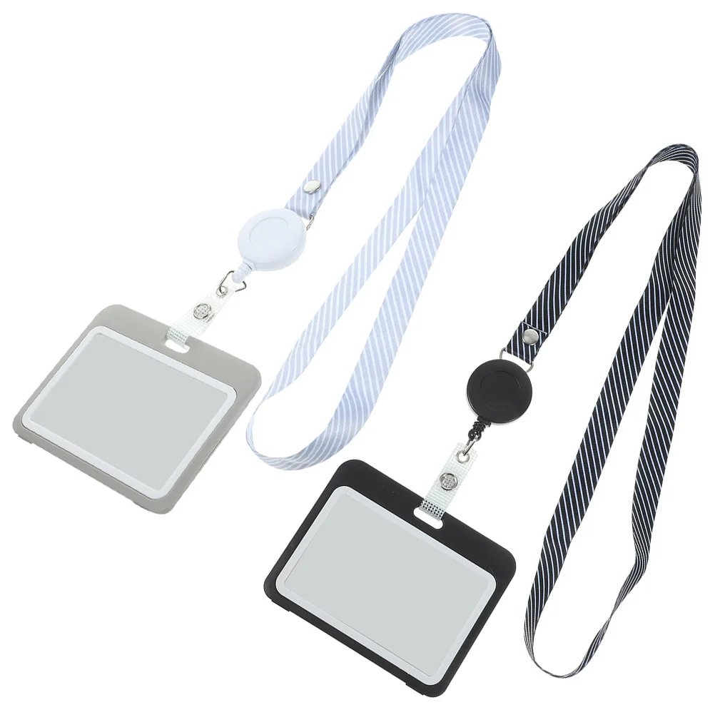 

2 Pcs Cards Easy to Pull Telescopic Hanging Horizontal Badge Holder Vertical Cover Sleeve Name Sleeves Nurse