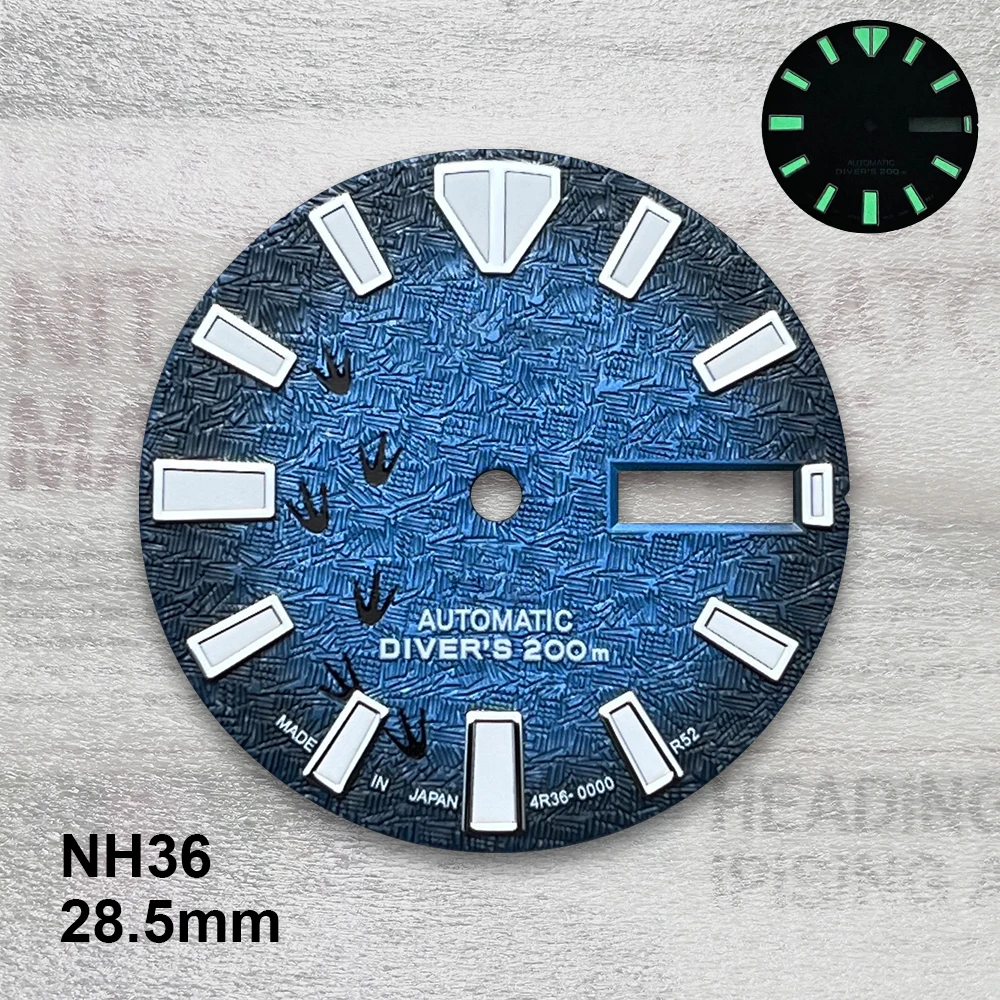28.5mm S Logo Dial 3D Footprint Dial Fit NH36/4R36 Movement Green Luminous High Quality Watch Modification Accessories