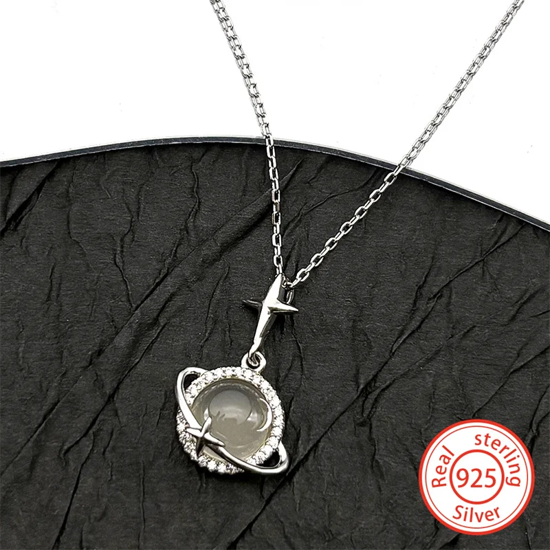 

925 Sterling Silver Moon Star Choker Women Men Saturn Planet Moonstone Chic Charm Wedding Bride Clavicle Chain Jewelry Gifts