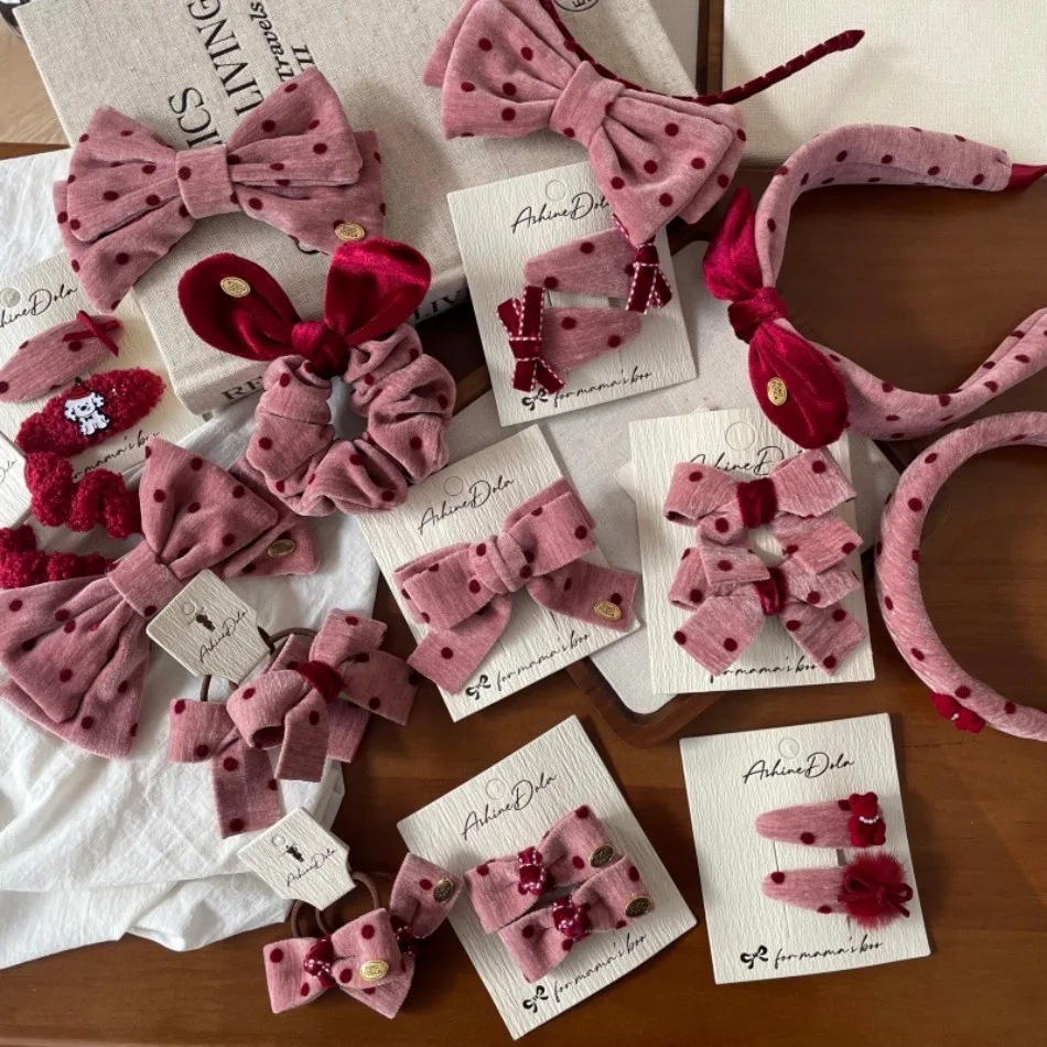 

Корейские розовые бархатные заколки для девочек в горошек с бантом, красивые детские заколки для волос, корейские аксессуары для волос для малышей, детские зажимы для волос ZX07