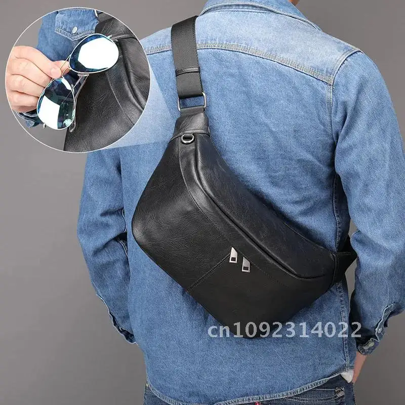 

Luufan Pack Men's Chest Bag Soft Genuine Leather Shoulder Messenger Bags Bag Bag Travel Waist Black Summer Sling Male Crossbody