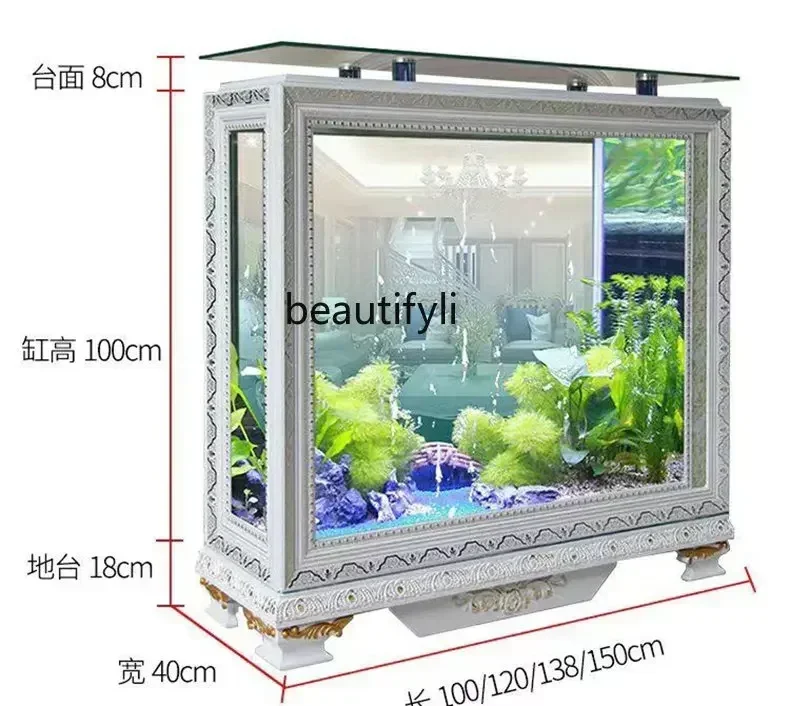 European-Style Rectangular Screen Partition Aquarium Medium and Large Floor Glass Living Room Free Aquarium