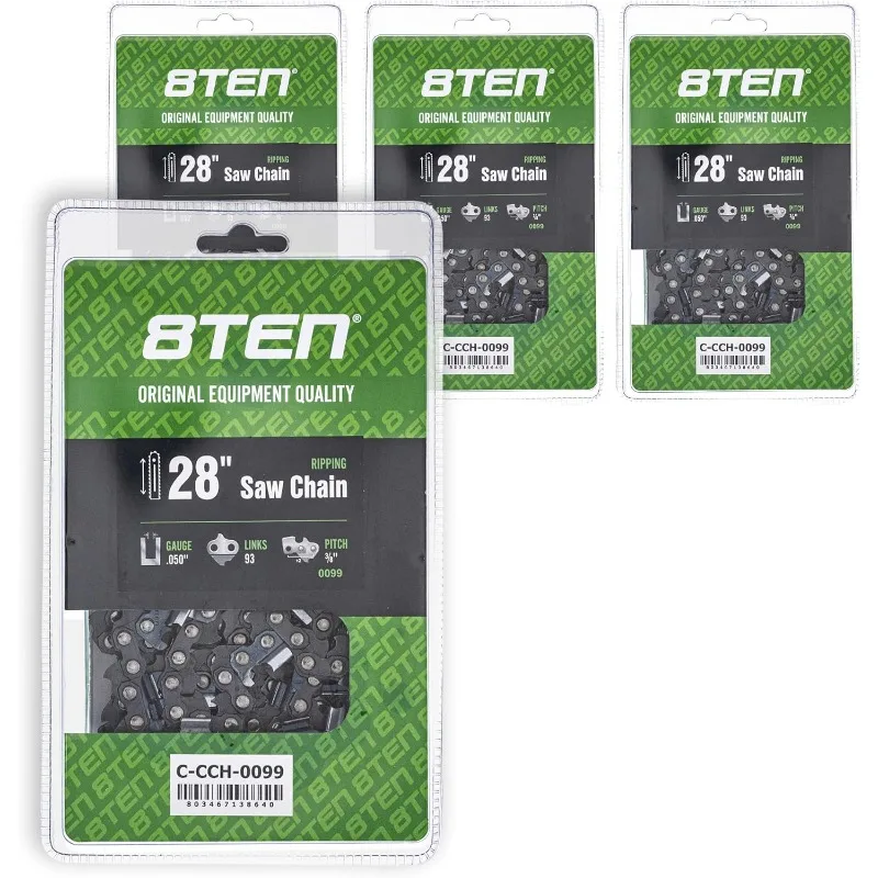 

8TEN Ripping Chainsaw Chain 28 Inch .050 3/8 93DL For Echo CS-600P Husqvarna 372XP Jonsered 2065 (4 Pack)