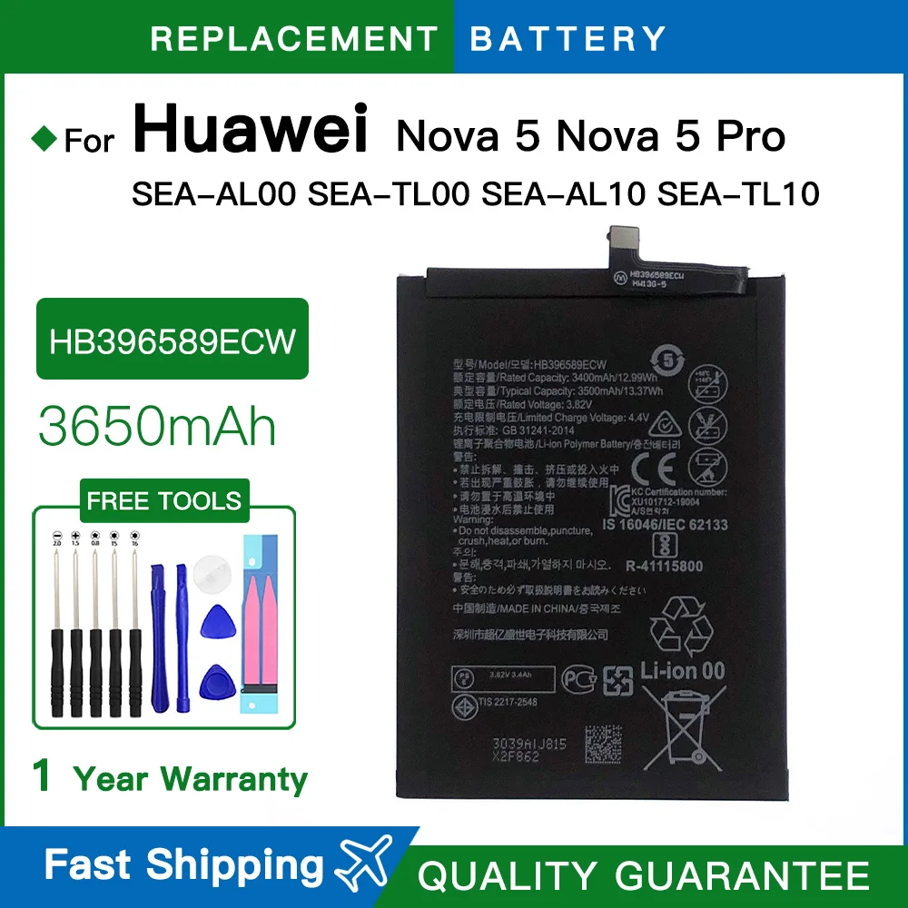 Совершенно новый сменный аккумулятор HB396589ECW для Huawei Nova5 Nova5 Pro, аккумуляторы для мобильных телефонов, аккумулятор + бесплатные инструменты