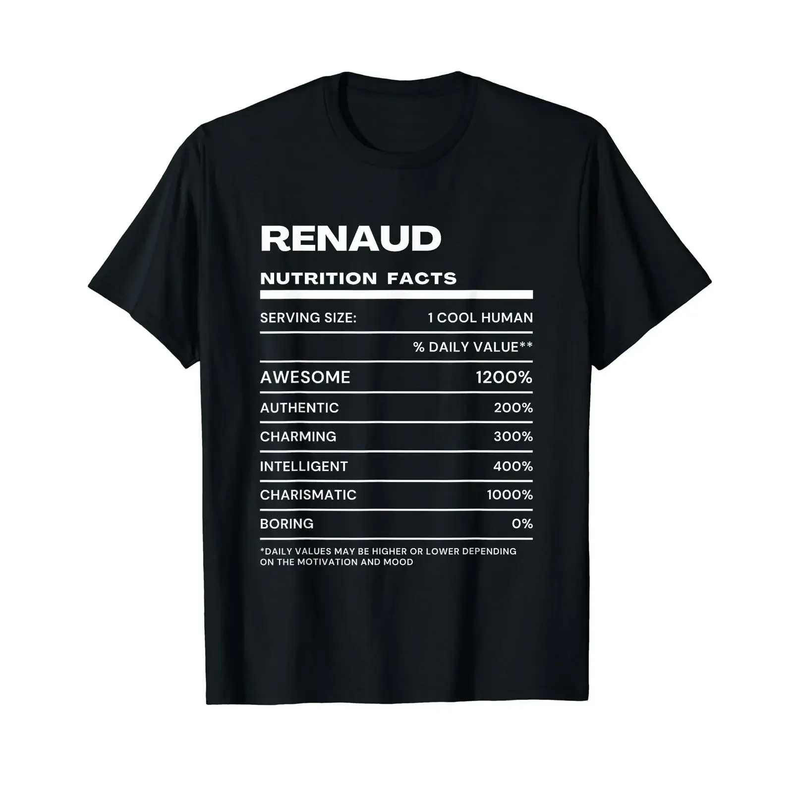 Renaud Average Nutritional Values Name Funny Affordable T Shirt vintage Washed Comfortable graphic fashion Unisex Stylish