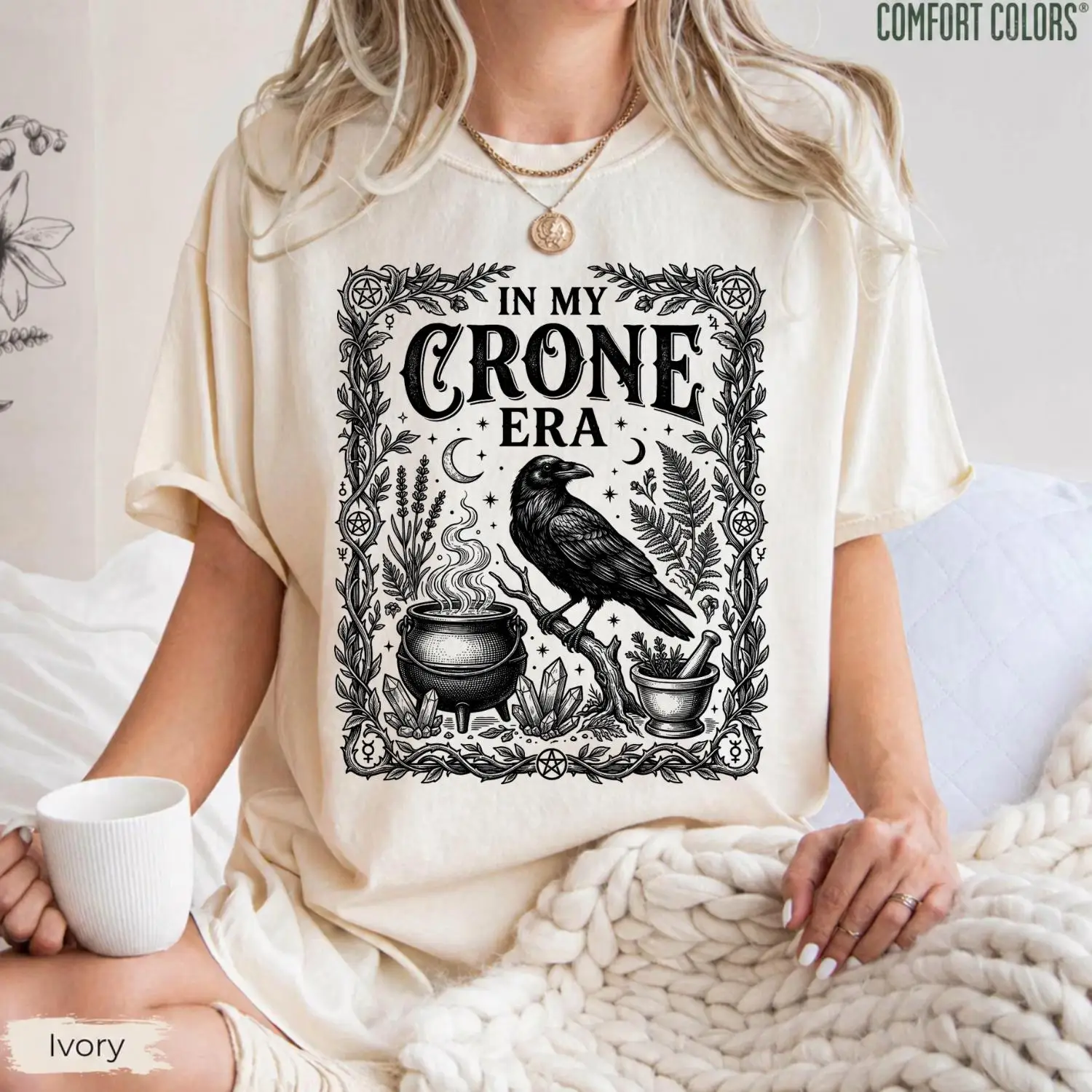 In My Crone Era Shirt, Witchy Raven Cauldron Tee, Goth Witch Graphic, Halloween Gift for Pagan Friend Tee T-shirt