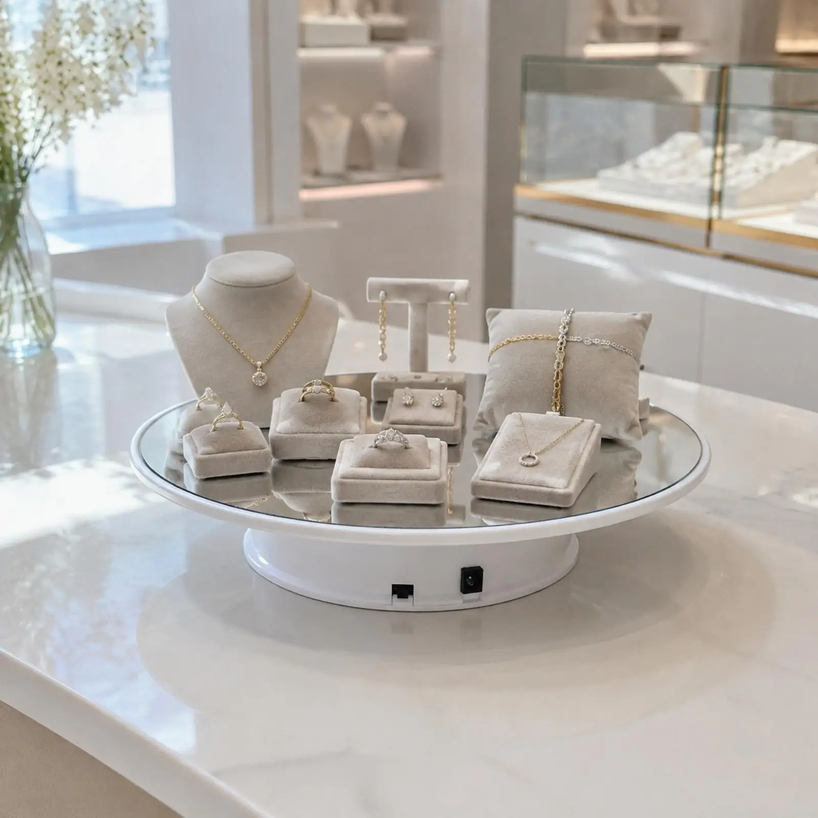 Single-Tier Electric Rotating Display Turntable Automatic Mirrored Base Rotating Display Turntable for Product Photography,