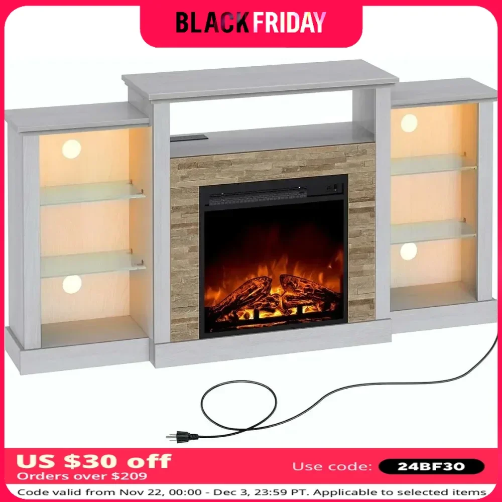 Fireplace TV Stand With LED Lights and Power Outlets TV Console for 32