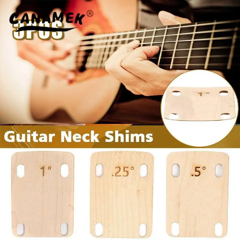 3 Pcs Electric Guitar Neck Shims Maple Plate 0.25/0.5/1 Degree Music Instruments Electric Guitar Replacement Parts