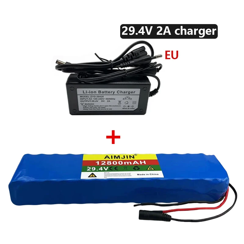 Bateria litowa 24V, 7 s4p, 10Ah, 250W, 29.4V, 12.8AH, 10000mAh, 18650, 15A, gniazdo zasilania BMS, ładowarka 29.4V