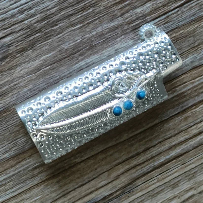 

Classic 3D Feather sapphire Patterns Explosion-Proof Gas Lighter Metal Armor Shell For Bic J5 Lighters Reusabl Protect Box