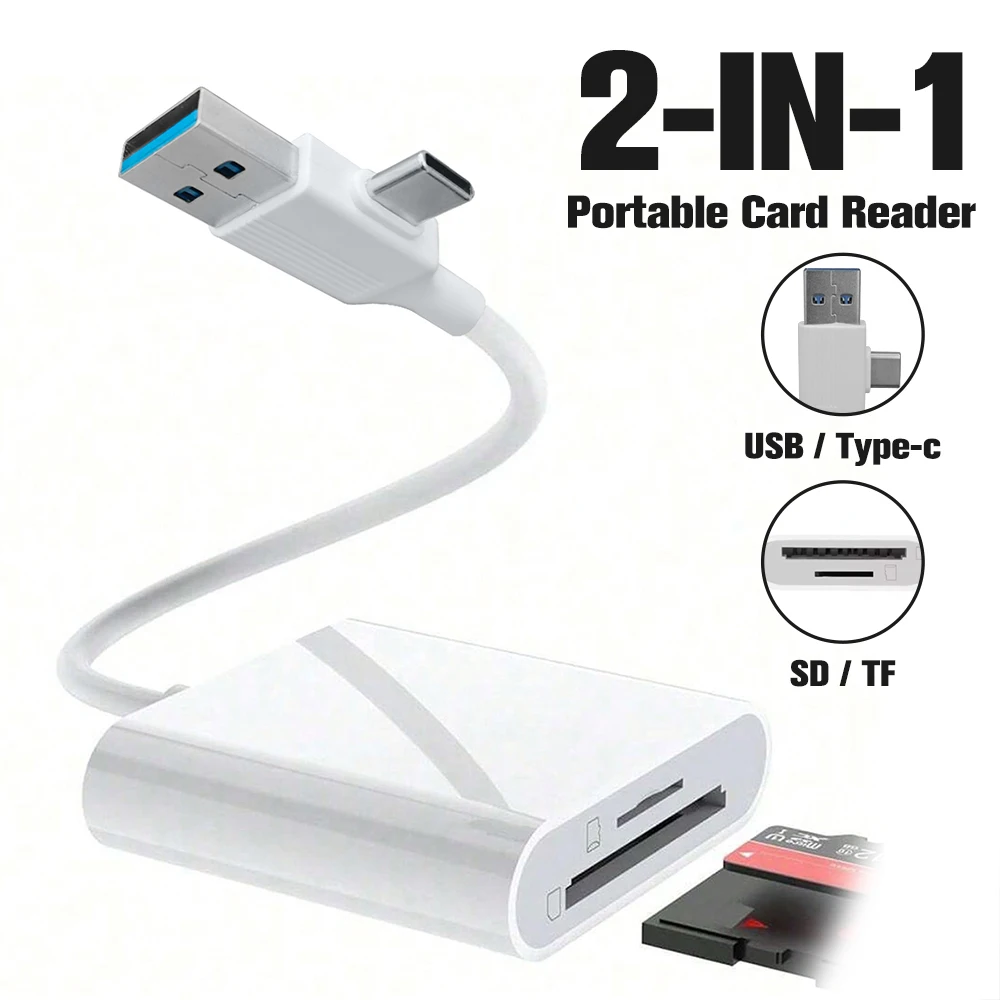 

4-в-1 USB A/USB C Card Reader, адаптер для iPhone 16/15/iPad 10/ПК/ноутбука/Samsung/Xiaomi, Plug & Play, поддерживает SD/TF-карты