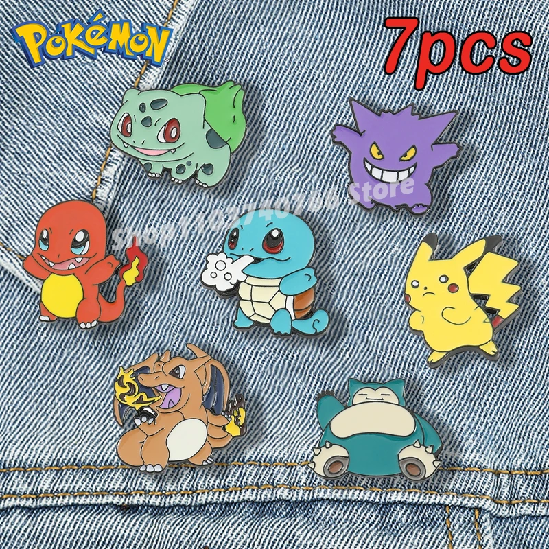 1set Pokemon Enamel Pins Anime Game Pikachu Charizard Bulbasaur Metal Badges Backpack Hat Pin Accessory Jewelry Gift for Friends