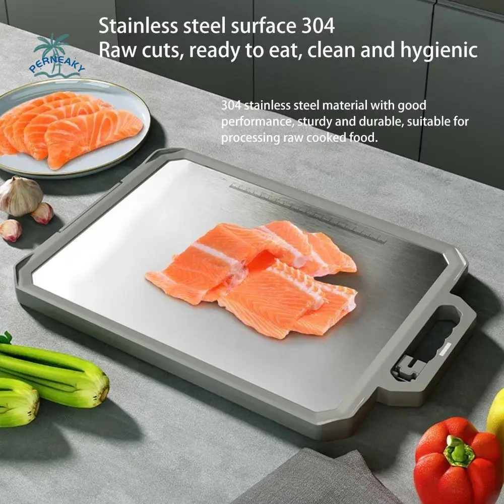 

Stainless Steel Chopping Board Double Sided with Sharpener Metal Cutting Board Anti-Scratch Large Chopping Mat Kitchen Use