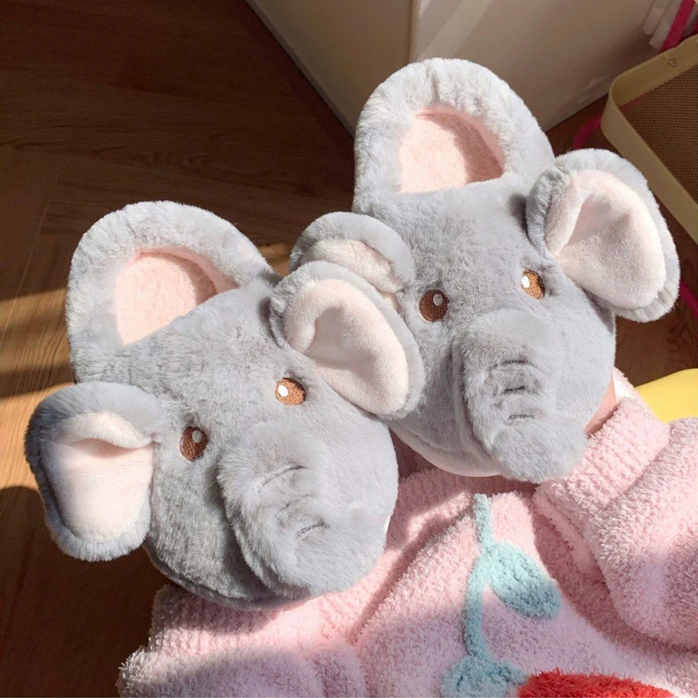 Plush Elephant Slippers Closed Toe Slippers Cute Slip-on House Shoes Comfortable Furry Walking Shoes Non-Slip for Indoor Bedroom