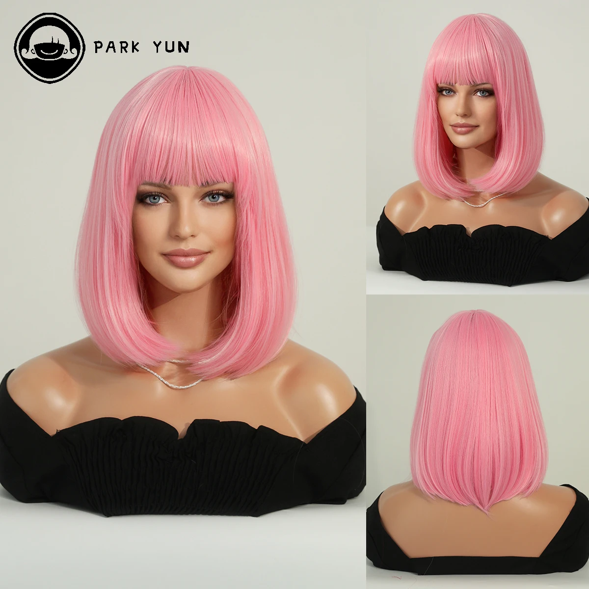 

Pink Bob Wigs with Bangs for Women Short Colored Straight Synthetic Hair Pastel Pale Pink Wig Party Halloween Costume Cosplay