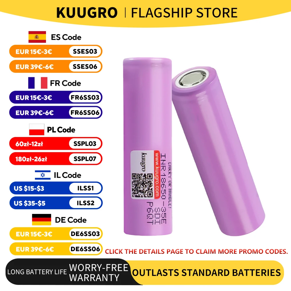 18650 Battery 100% Genuine INR18650-35E 3500mAh 3.7V 10A Rechargeable 18650 Lithium Ion Battery for Toys Power Tools Flashlight