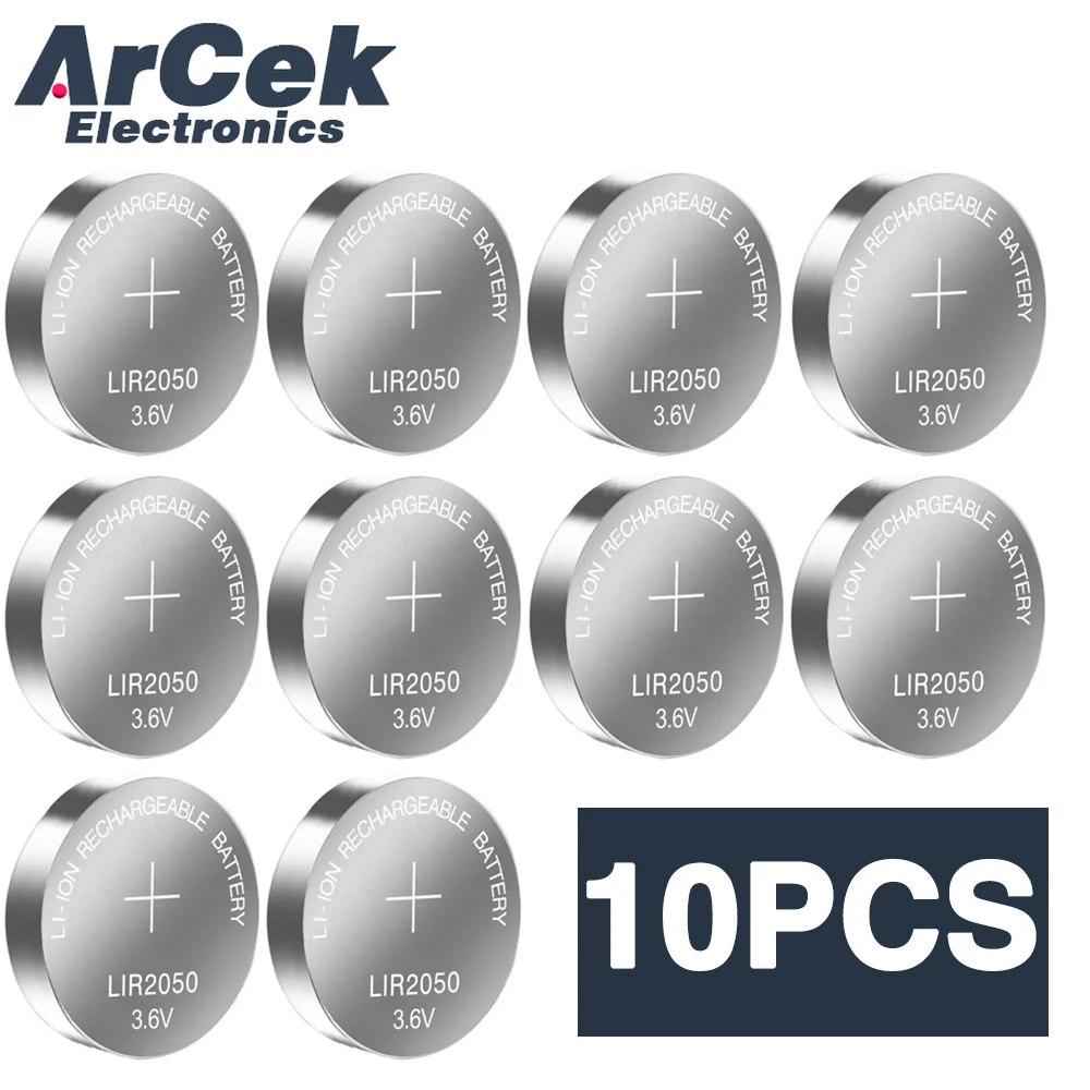 10PCS LIR2050 3.6V Rechargeable Lithium Battery Button Batteries Coin Cell for Camera Remote Control Calculator CR2050 ML2050