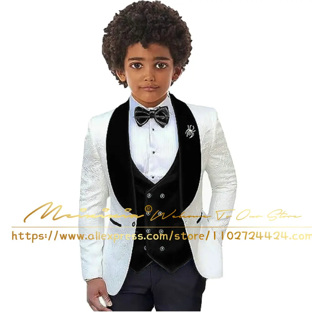 Boys Suits 3pcs Wedding Tuxedo White Floral Jacket Pants Double Breasted Vest 2-16 Years Old Custom Clothes for Kids