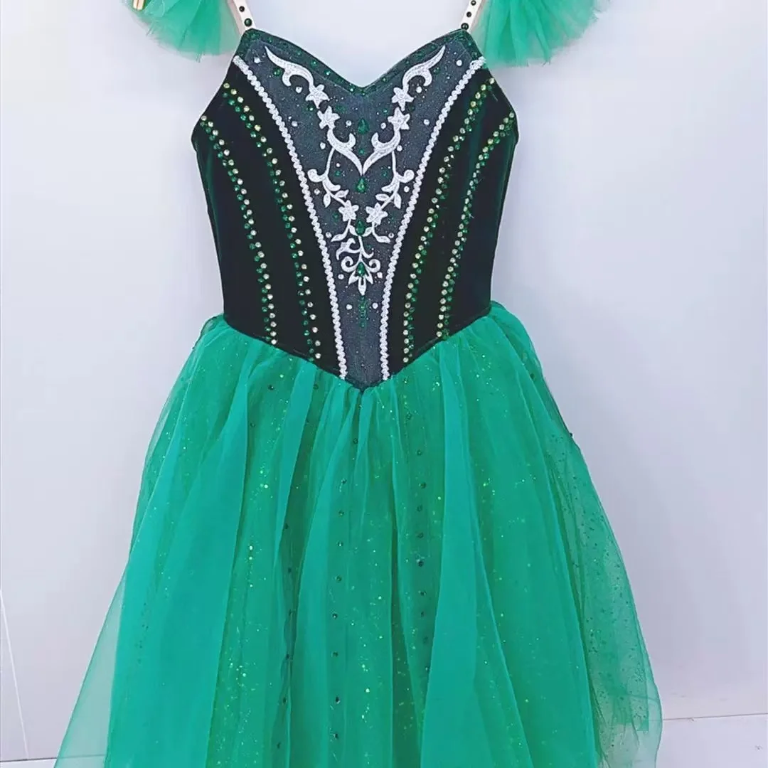 Danyiballe emerald ballerina long fluffy gauze dress performance costume competition costume performance professional customizat