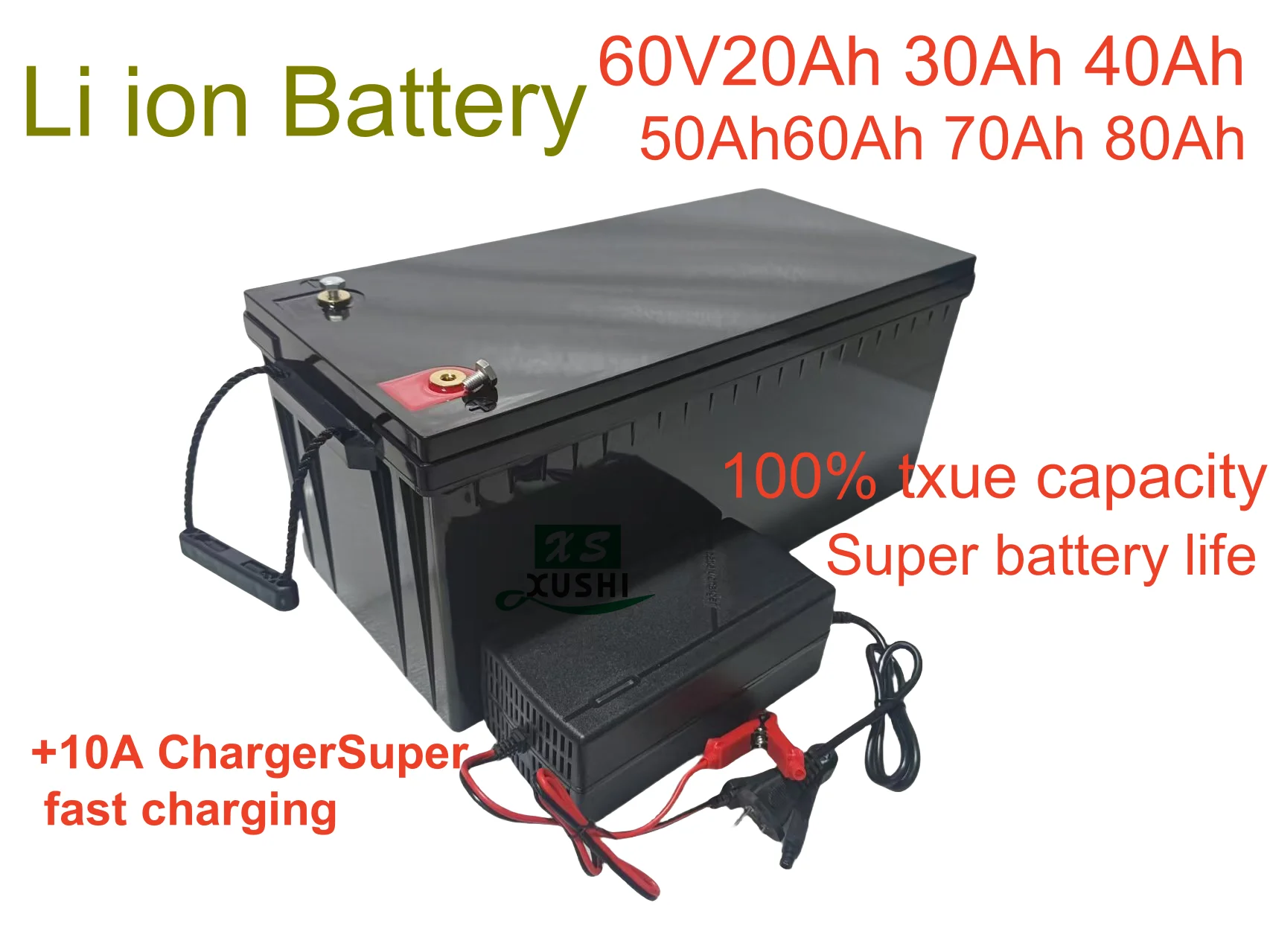 

XS 62.9V 60V 60 80Ah lithium ion battery BMS 16S 62.9V 63V li ion battery for 3000w scooter bike Tricycle Motorcycle +10A charge