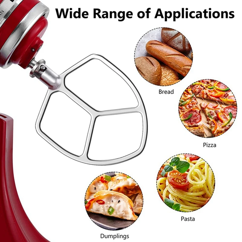 For Kitchenaid 5QT-6QT Bowl Tilt-Head Stand Mixers Attachment Stainless Steel Flat Beater+ Spiral Dough Hook Durable Easy To Use