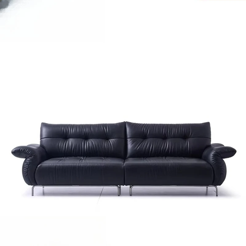 Leather sofa living room retro straight row leather sofa