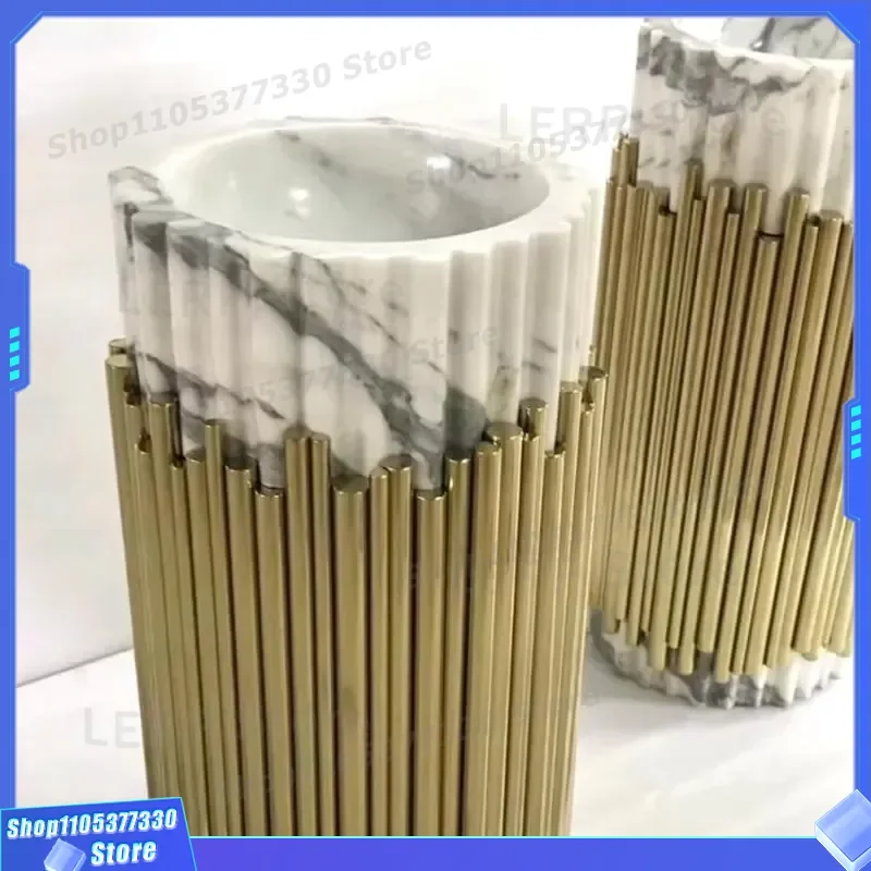 White Italian Marble Stone Bathroom Basin Sink New Metal Design Modern Vanity Washbasin for Home Hotel Decoration High
