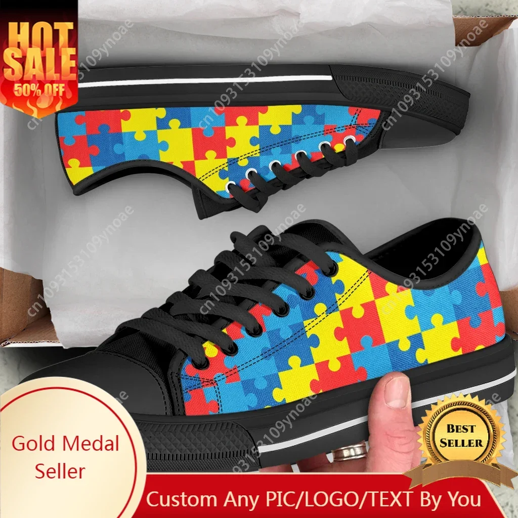 

Hot Autism Awareness Sneakers Shoe Mens Womens Flats Shoes Unisex Classic Low Top Canvas Shoes Female Puzzle Tenis Feminino Shoe