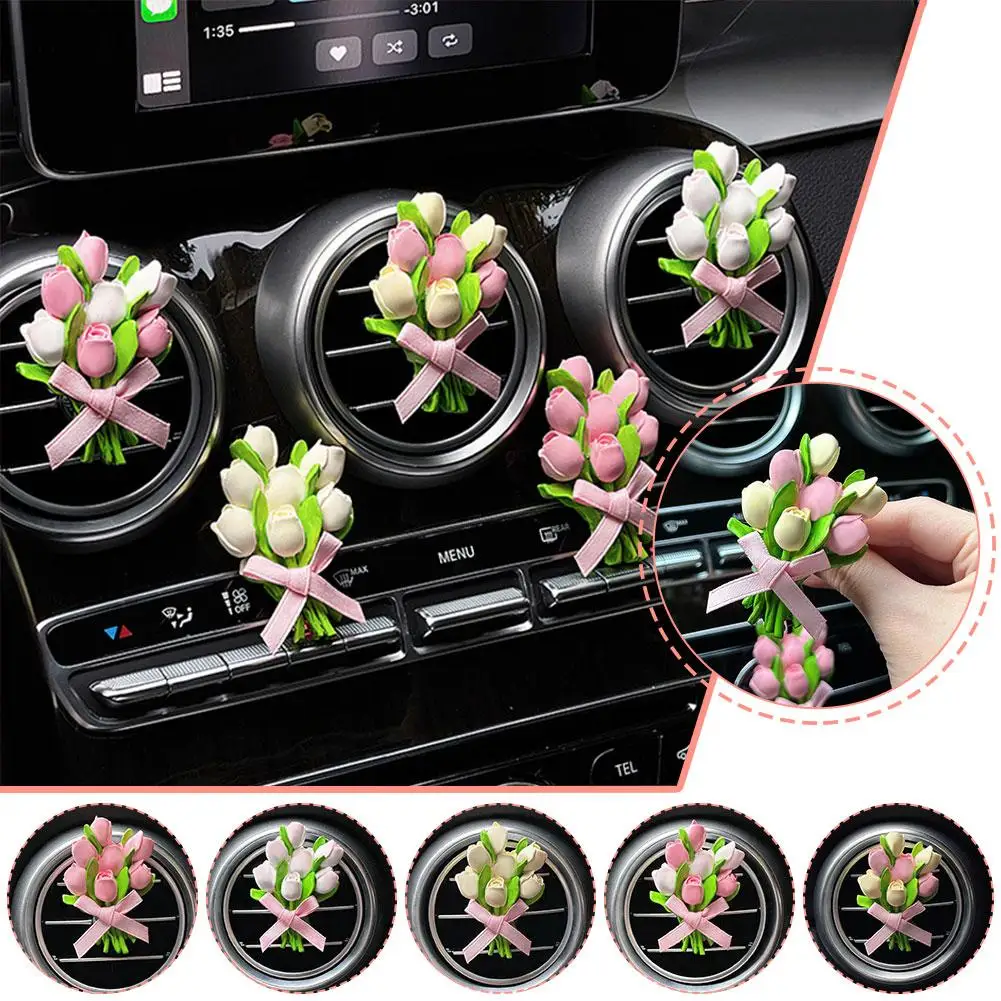 Tulip Bouquet Car Mounted Fragrance Car Goddess Air Conditioner Air Outlet Diffuser Stone Car Interior Decoration Accessories