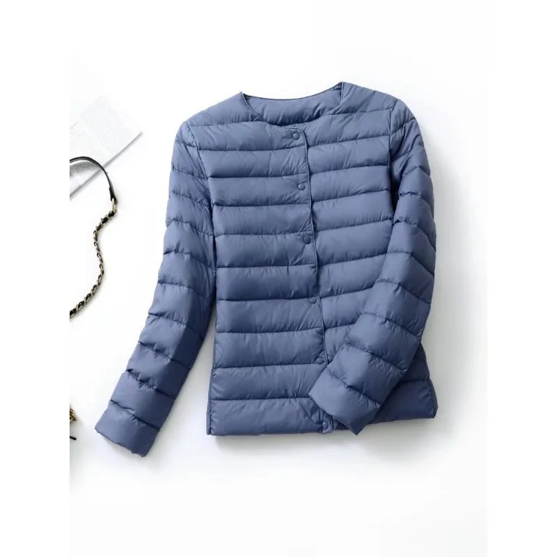 الخريف أزياء النسيج سترة خفيفة الإناث خفيفة للغاية أسفل سترة المرأة ضئيلة سترة واقية دون طوق معطف المرأة خفيفة الوزن