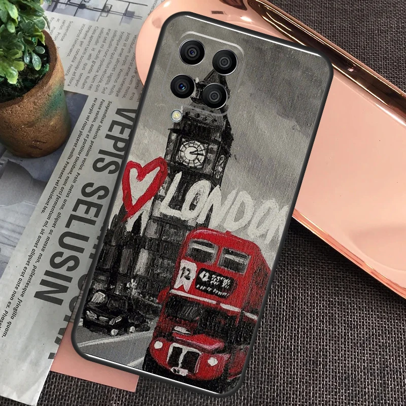 London Red Bus Big Ben Coque pour Samsung Galaxy, M32, M31, M12, M52, M13, M33, M53, M11, M51, M15, M55, M14, M34, M54, M20, M30s