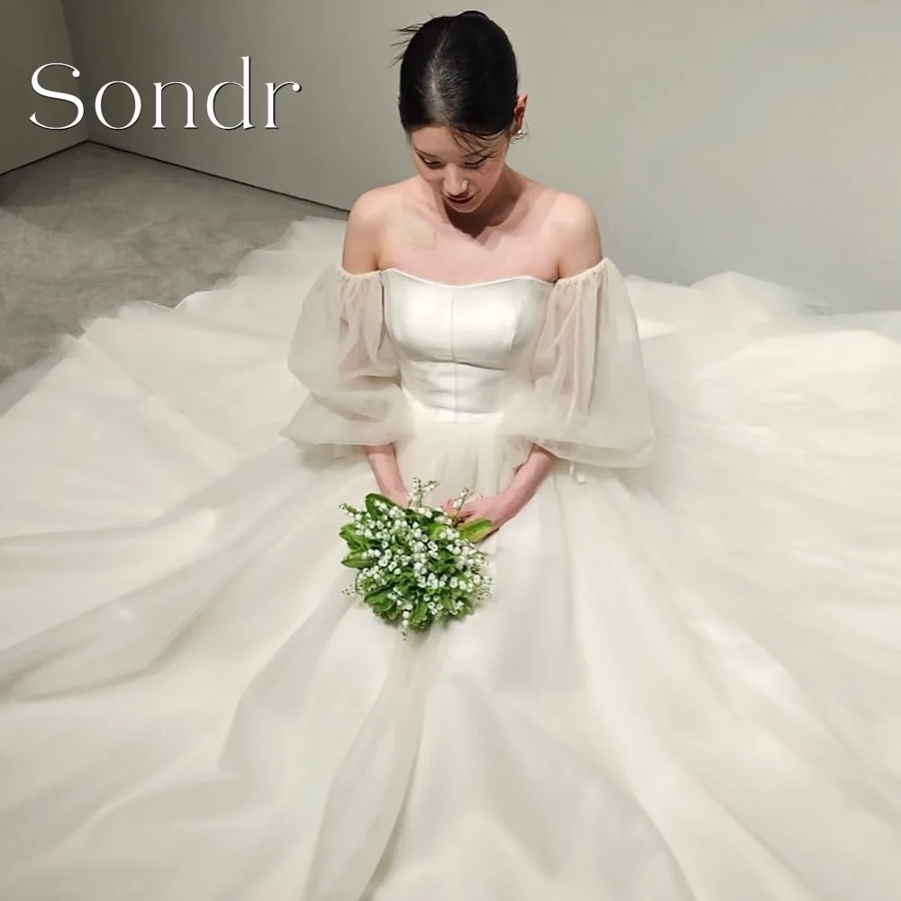 

Sondr Customized Luxury 2 Styles Korean Wedding Dress Photo Shoot Floor-Length Tulle Bride Gowns Party Bride Corset/Zipper Back