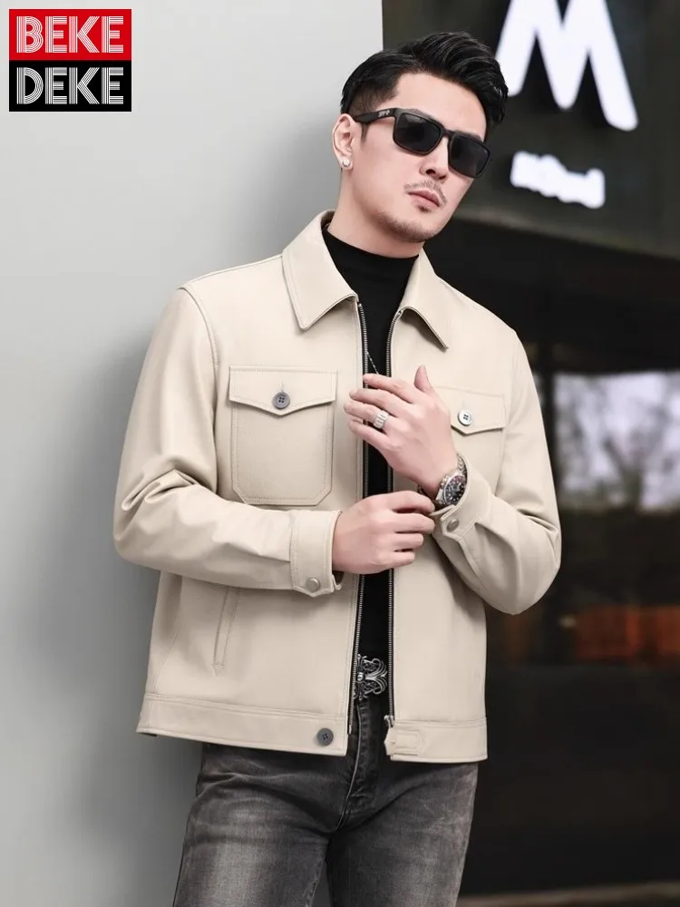 

Высококачественная замшевая мужская куртка из козьей кожи на молнии с отложным воротником, куртки из натуральной кожи, пальто с карманом, осенне-зимняя роскошная верхняя одежда