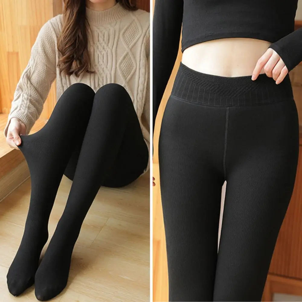 Warm Fleece Women Leggings Full Cover Thickened Teenage Pants Striped Autumn Winter Leggings