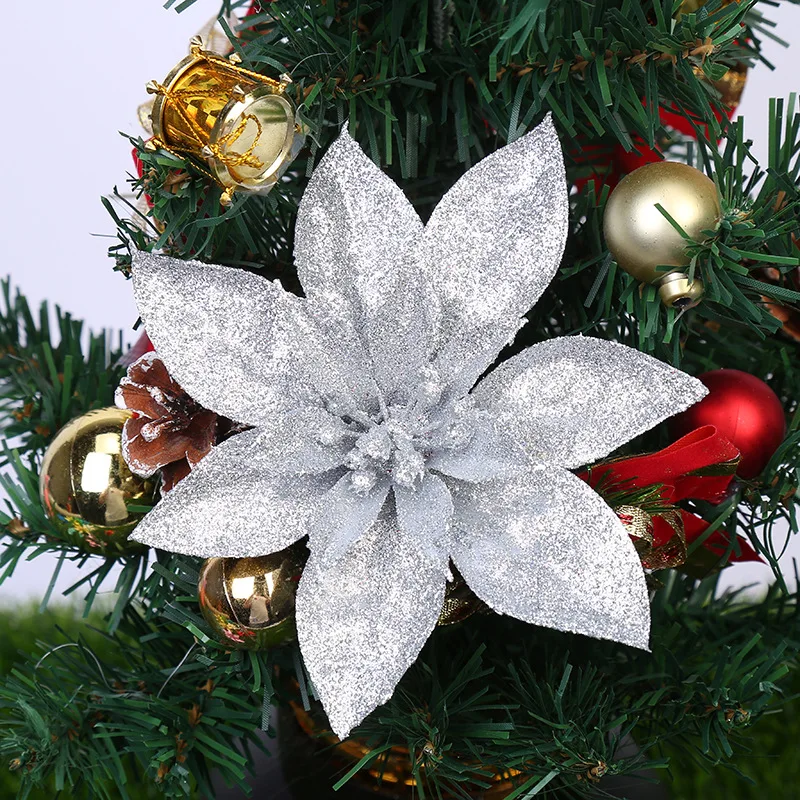 New Glitter Merry Christmas Artificial Flower Pendant Decoration Xmas Tree New Year Wedding Home Hotel Party Festival Ornament