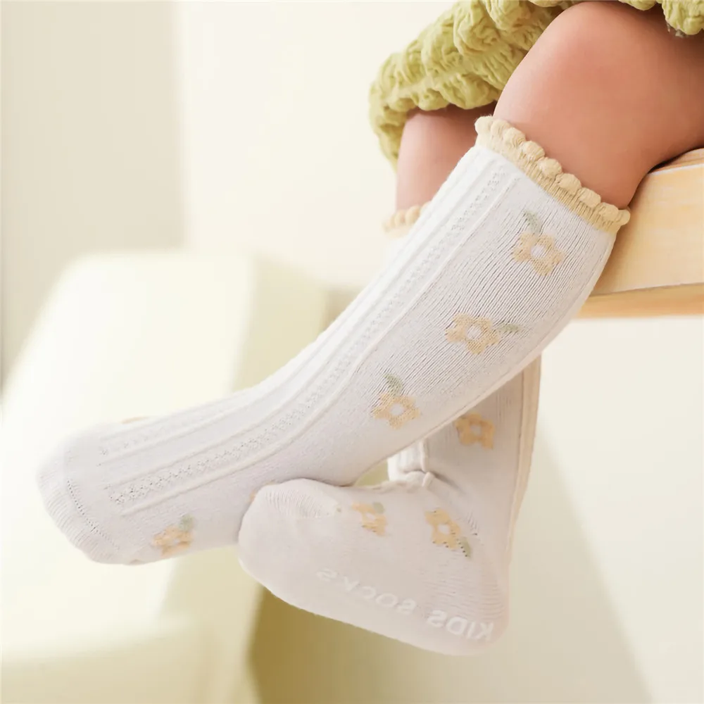 

Baby Girls Cute Floral Stockings Silicone Non-Slip Knee-high Socks Casual Breathable Cotton Socks for 0-5Y Toddler Kids New