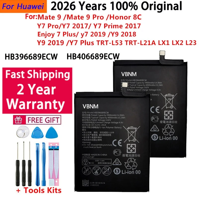 Schneller Versand HB396689ECW 4000mAh Akku für Huawei Mate 9 / 9 Pro Y7 2017 Honor 8C Y9 2018 2019 Version Enjoy 7 Plus Akkus