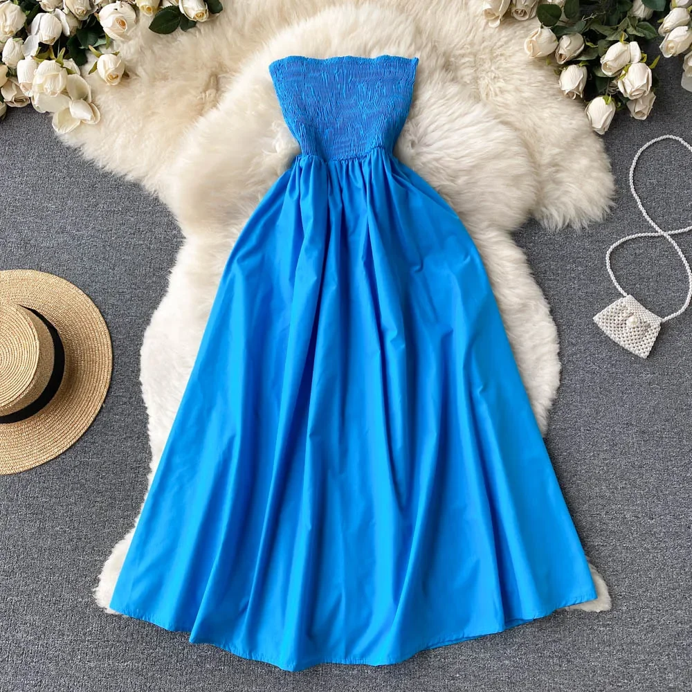 Vestido de verão sem alças para mulheres, estilo coreano, vestido A, vestidos elegantes de tubo, praia Boho, verão, sexy