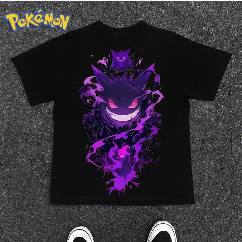 Camiseta con estampado de Pokémon Anime Gengar, novedad de verano 2026, camiseta holgada grande de estilo Hip Hop callejero para padres e hijos, Top diario para padres e hijos