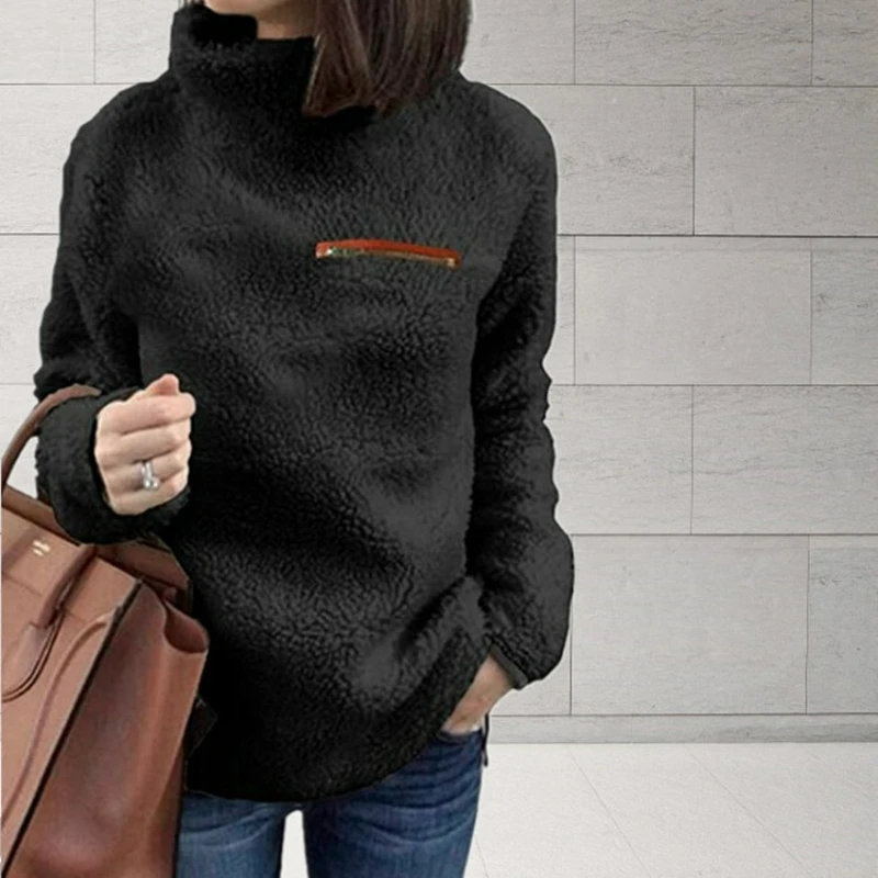 Winter Super Soft and Comfortable Solid Color Turtleneck Pullover Women\'s Sweater Fashion Zipper Sexy Top Ladies Hipster Clothes