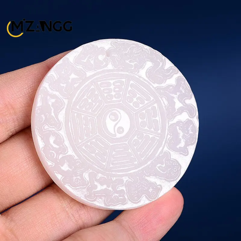 Natural Nine Palace Eight Diagrams Brand Jade Brand Male Pendant 12 Zodiac Jade Pepe Round Pendant Hand-carved Lucky Amulet