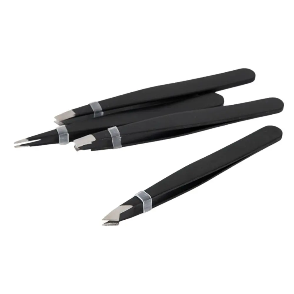 مجموعة ملاقط الحواجب مكونة من 4 قطع من الفولاذ المقاوم للصدأ الملون ذات طرف مائل وأداة تجميل احترافية لإزالة الشعر بدقة