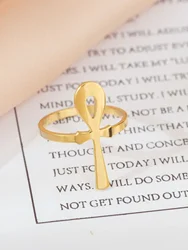HOUWU Egyptian Ankh Women's Finger Ring Stainless Steel Jewelry Charm Punisher Couple For Men Size 5-10 Accessories New Gift