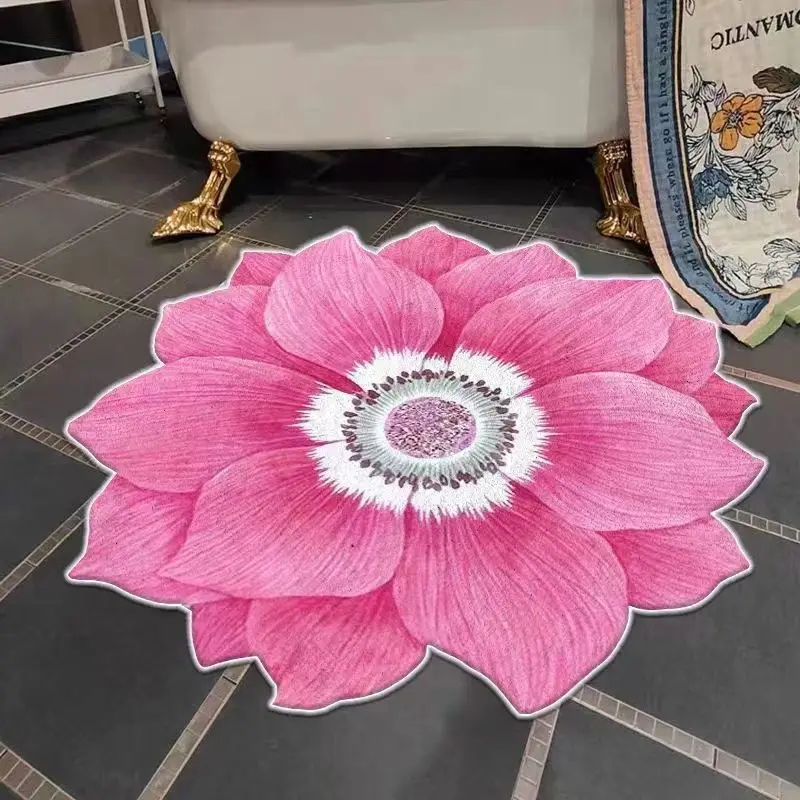 Simple Flower Shape Easy Care Living Room Carpet Large Area Nonslip Dirt Resistant Bedroom Rug Washable Household Absorbent Rugs