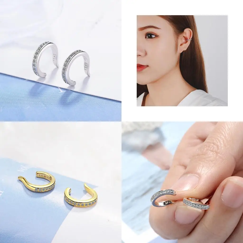 

P9FE Minimalists Clip On Earring Cuff Cubic Zirconia Stones Comfortable Copper Body Jewelry Pieces