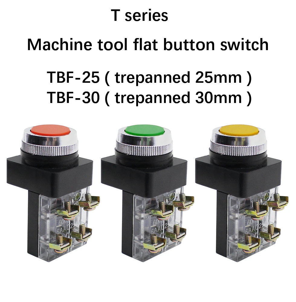 

TBF-25/30 Momentary self-reset Push button switch 10A 380V small size Flat round Head 4 screws TBF-25 TBF-30