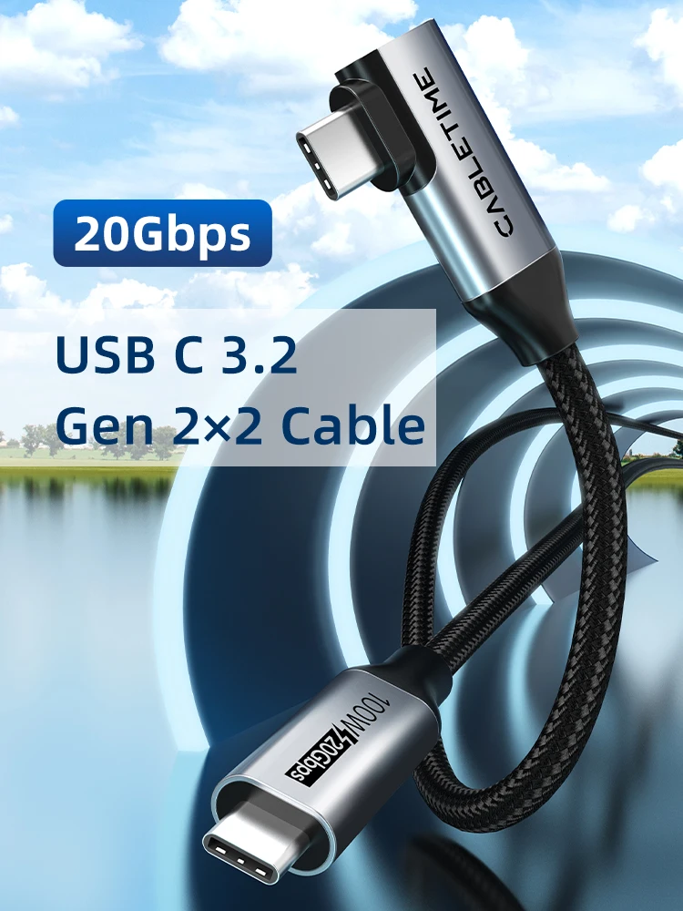 CABLETIME Kabel USB C do USB C USB 3.2 Gen 2 20 Gb/s 90 stopni PD 100W 4K 60Hz Szybkie ładowanie wideo dla iPhone 16 Macbook Pro iPad — zdjęcie produktu 7