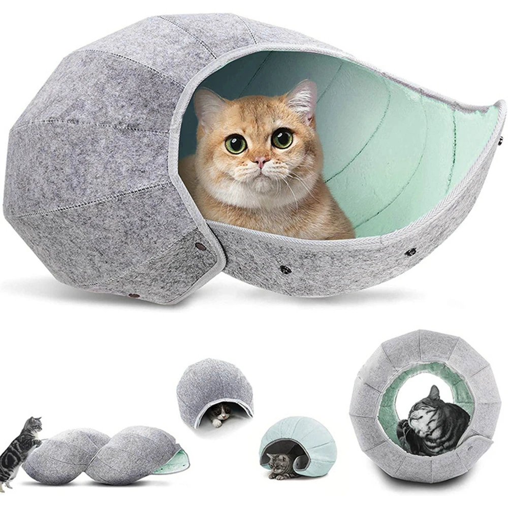 Cute Shell Cat Bed House Indoor, Cat Toys Ball Interactive Soft Cat Cave & Foldable Pet Tunnel Tube Condos Fun Toy Bed for Puppy