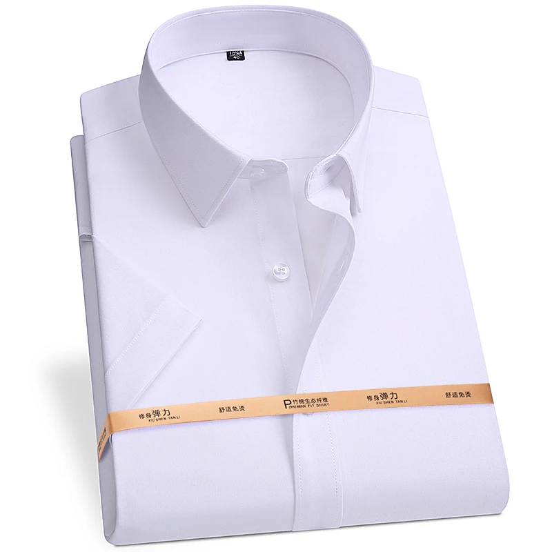 Plus Large Size 8XL 7XL 6XL 5XL Dress Shirt For Men Short Sleeve Summer Bamboo fiber Formal Anti-wrinkle Non-ironing Black Shirt